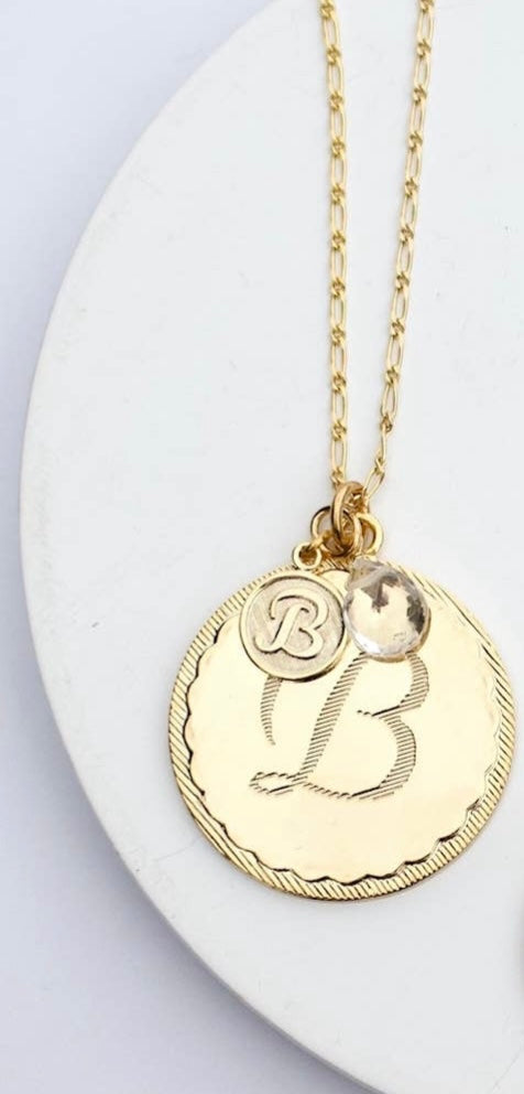 Monogram deals coin necklace