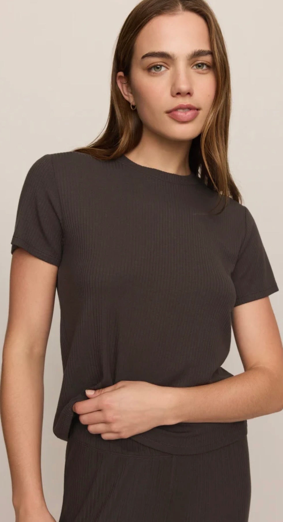 ZLT263470 Just Right Rib LS Top Cocoa Bean