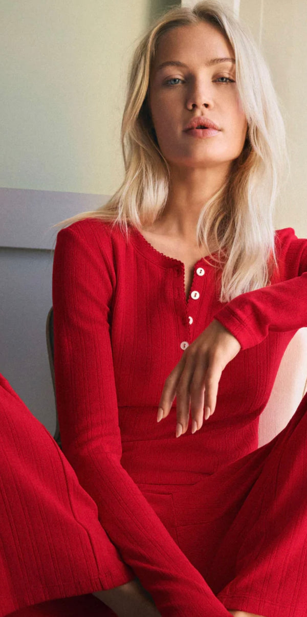 ZLP254743 Luxe Pointelle Pant- Festive Red