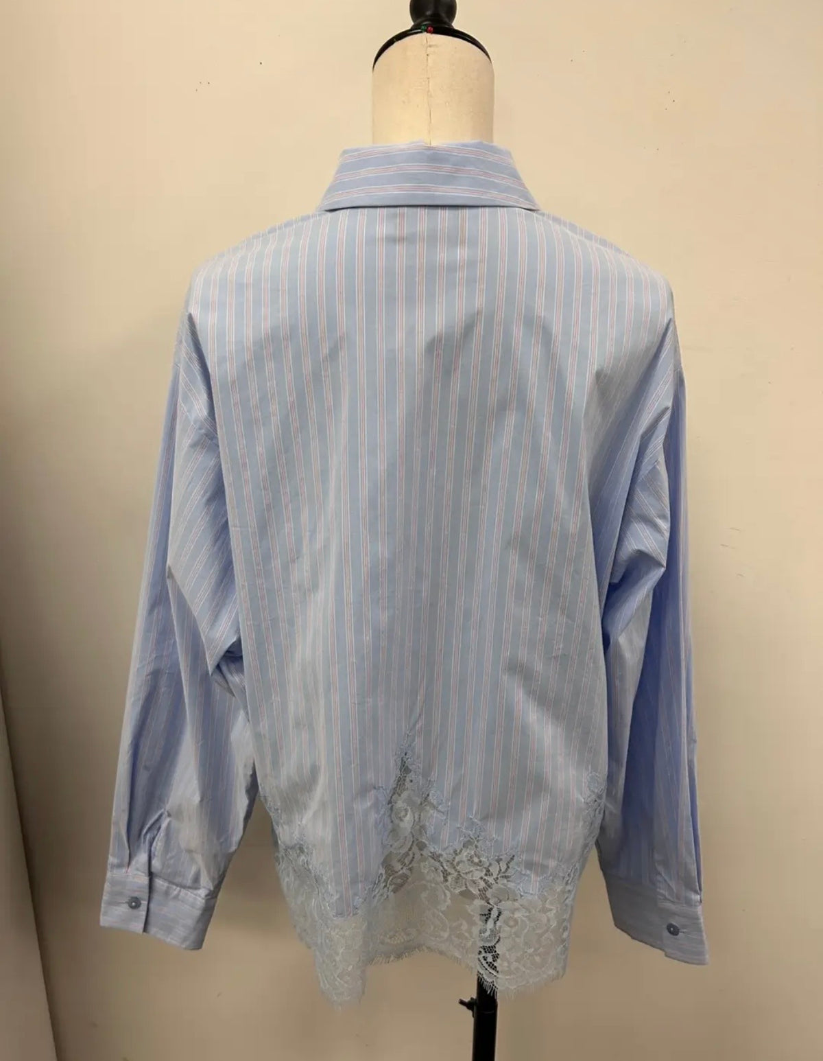 Lace Trim Striped Button-Down Shirt