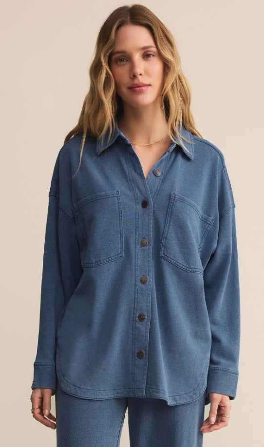 ZJ253868 All Day Knit Denim Jacket- Vintage Indigo
