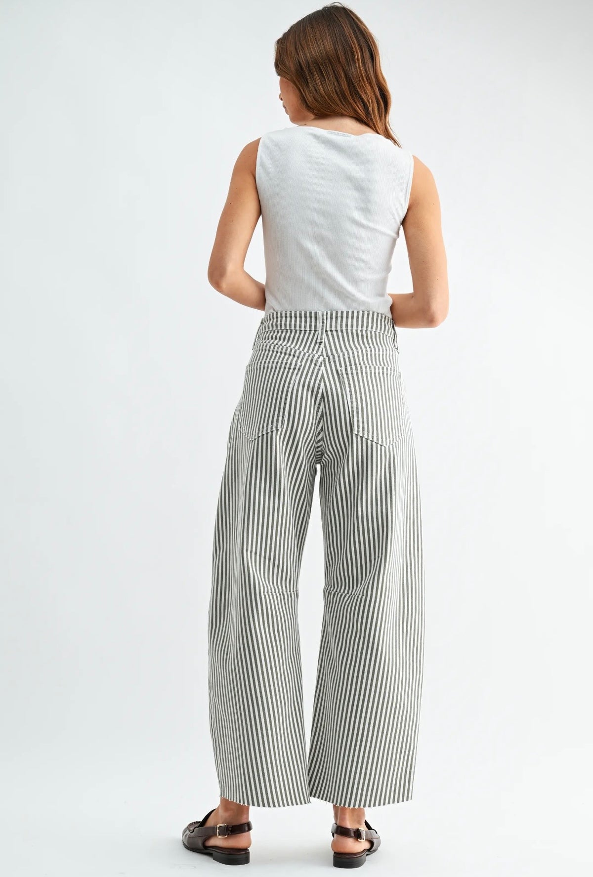 Raw Hem Barrel Jean w/ Seams - Olive
Stripe - BP473J