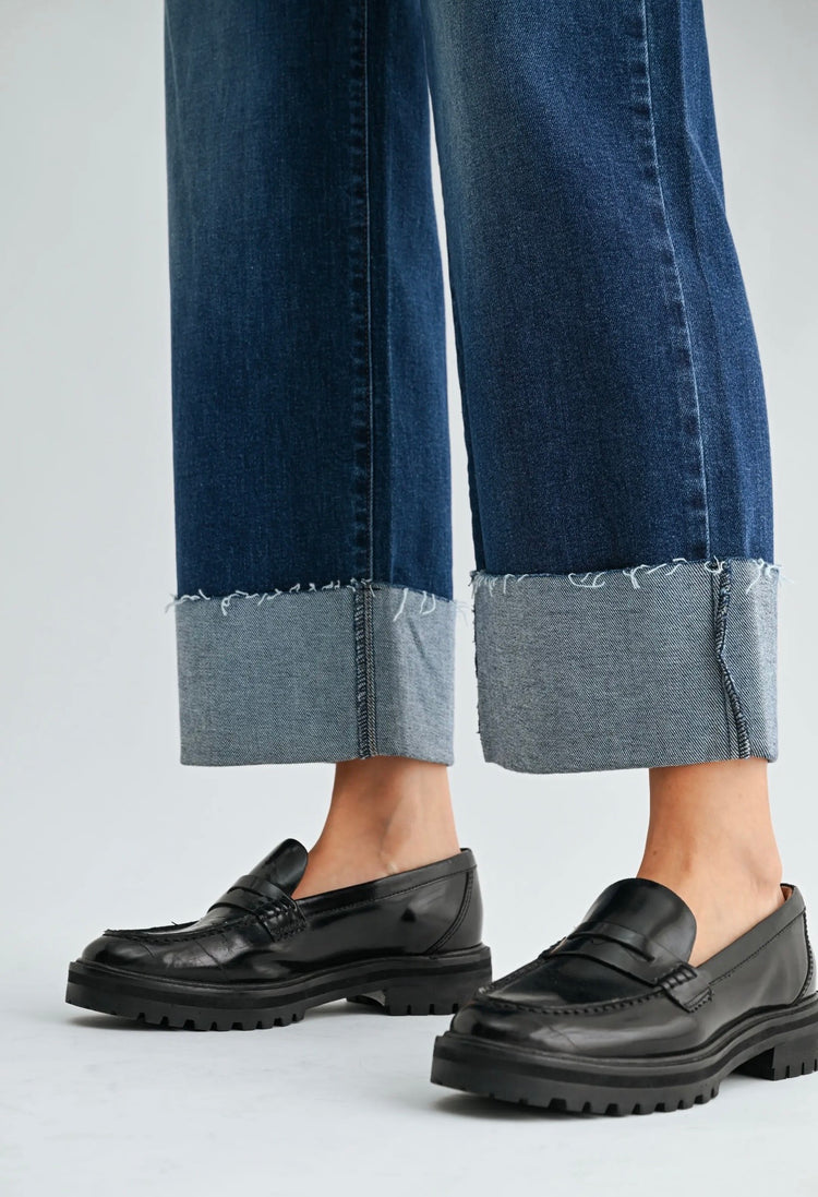 Scissor Cut Cuffed Wide Leg - Dark Denim- BP600J