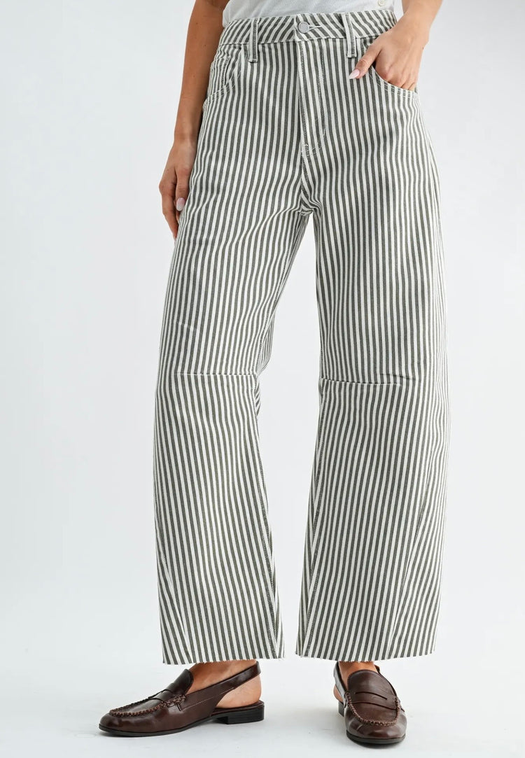 Raw Hem Barrel Jean w/ Seams - Olive
Stripe - BP473J