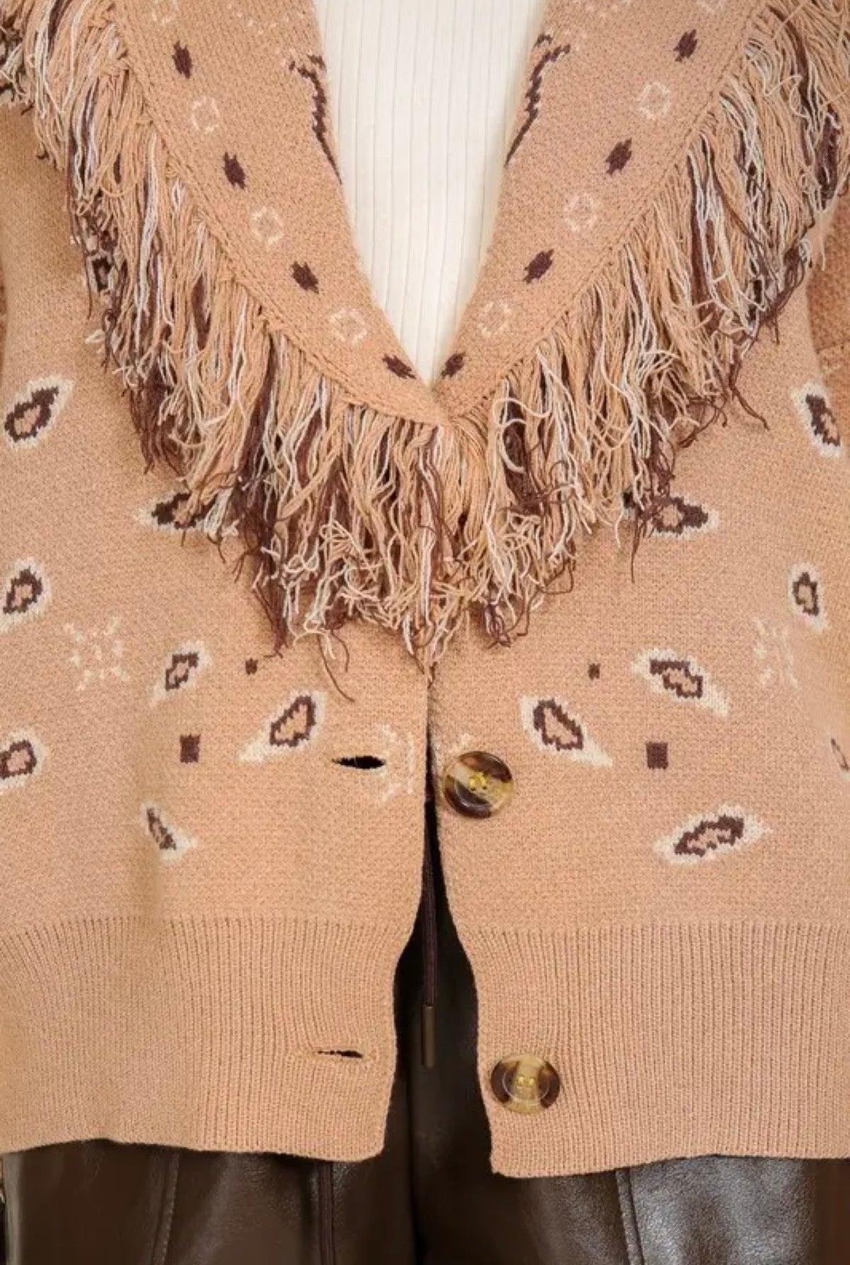Fringe Trim Animal Print Cardigan