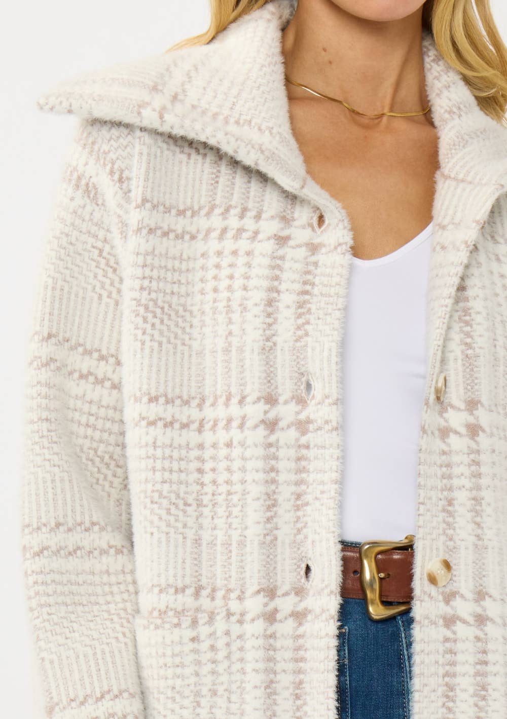 Plaid Button-Up Sweater Jacket