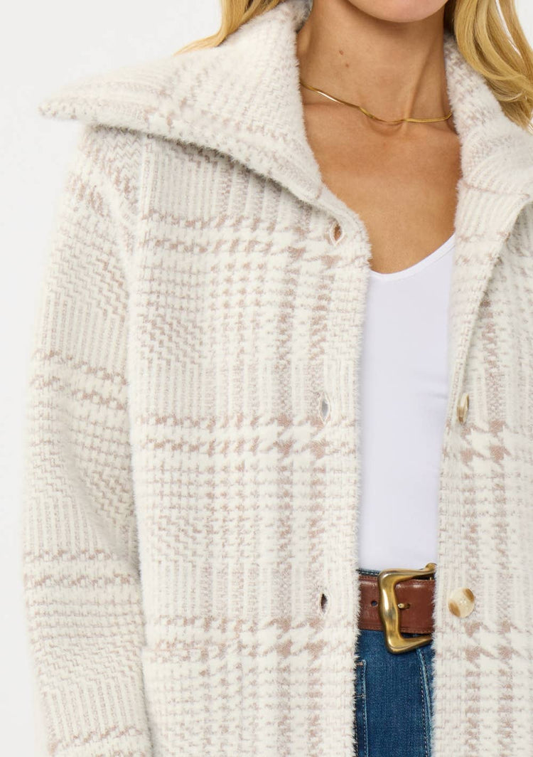 Plaid Button-Up Sweater Jacket