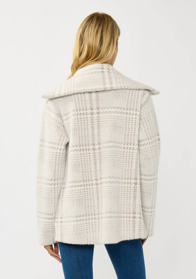 Plaid Button-Up Sweater Jacket