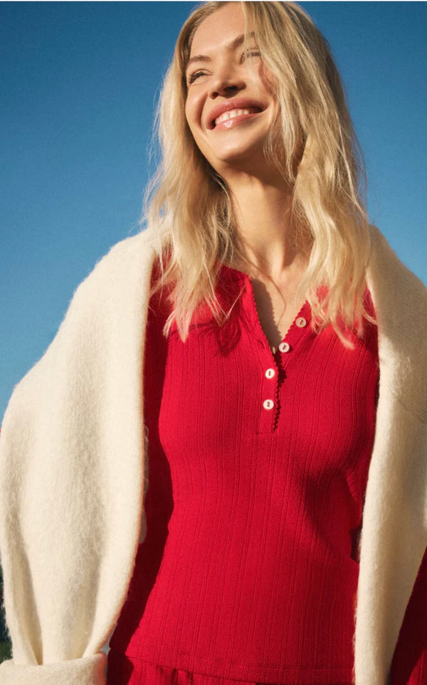 ZLT254742 Holly Pointelle LS Top Festive Red