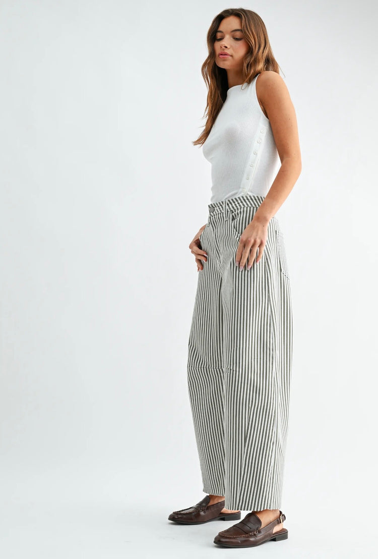 Raw Hem Barrel Jean w/ Seams - Olive
Stripe - BP473J