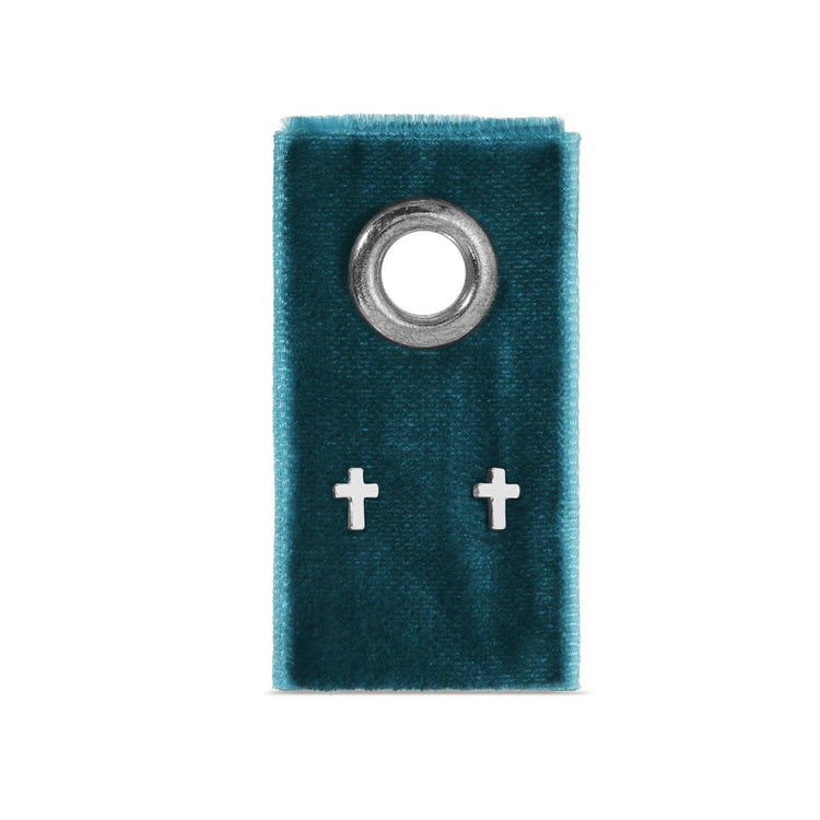 Small Cross Studs On Velvet Tag