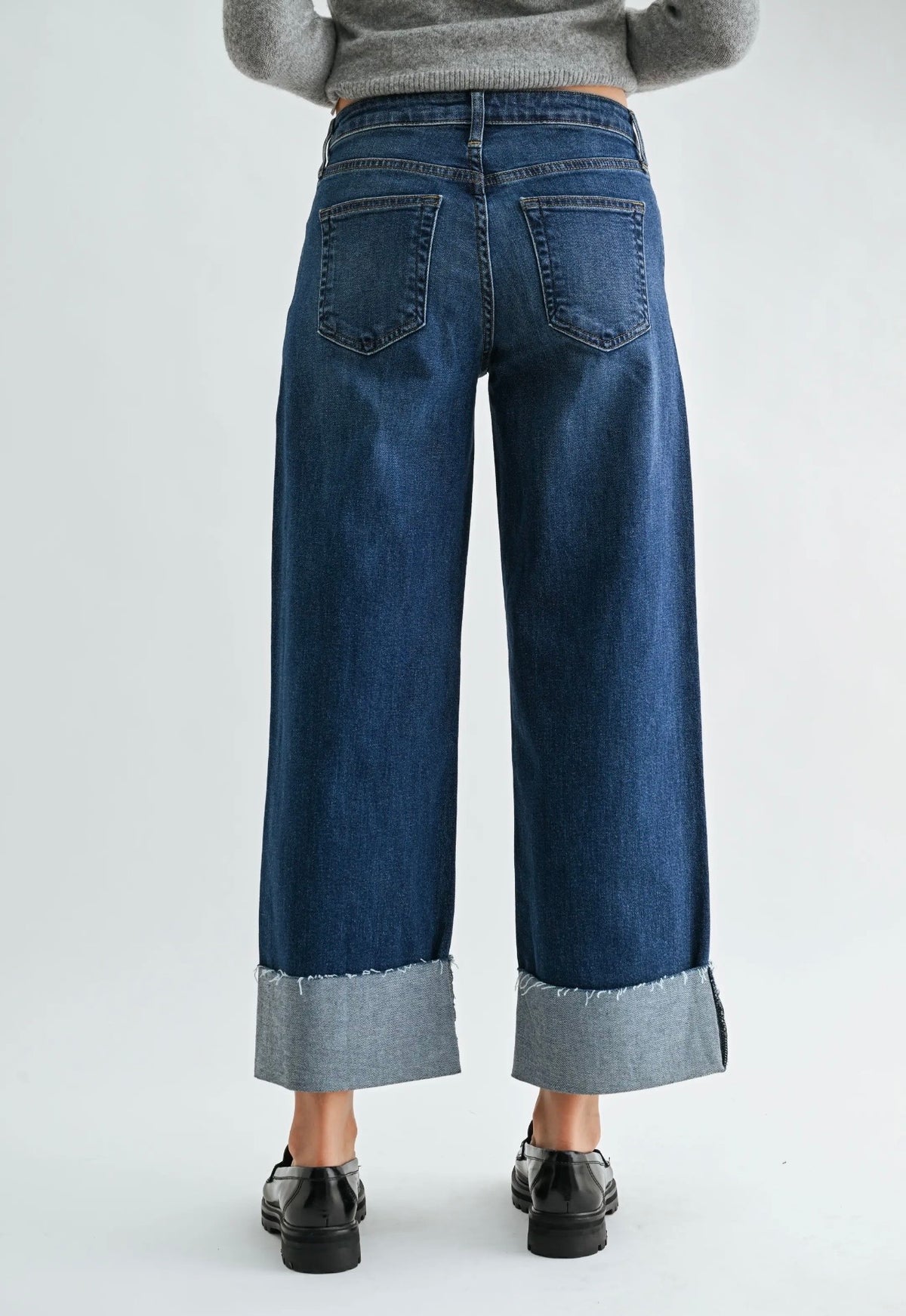 Scissor Cut Cuffed Wide Leg - Dark Denim- BP600J