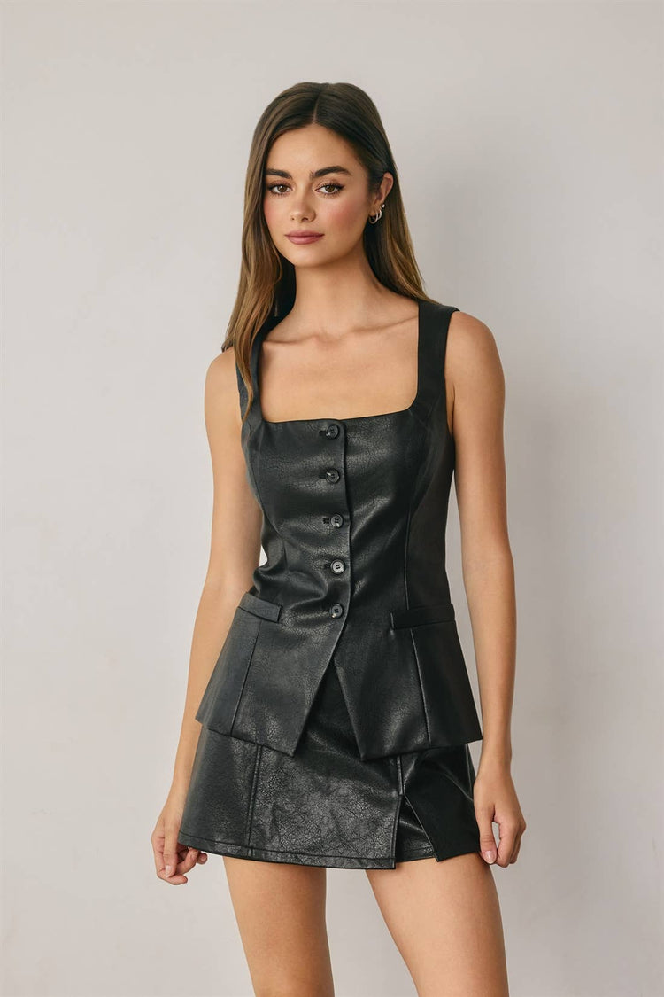 Faux Leather Tailored Vest Top (1)