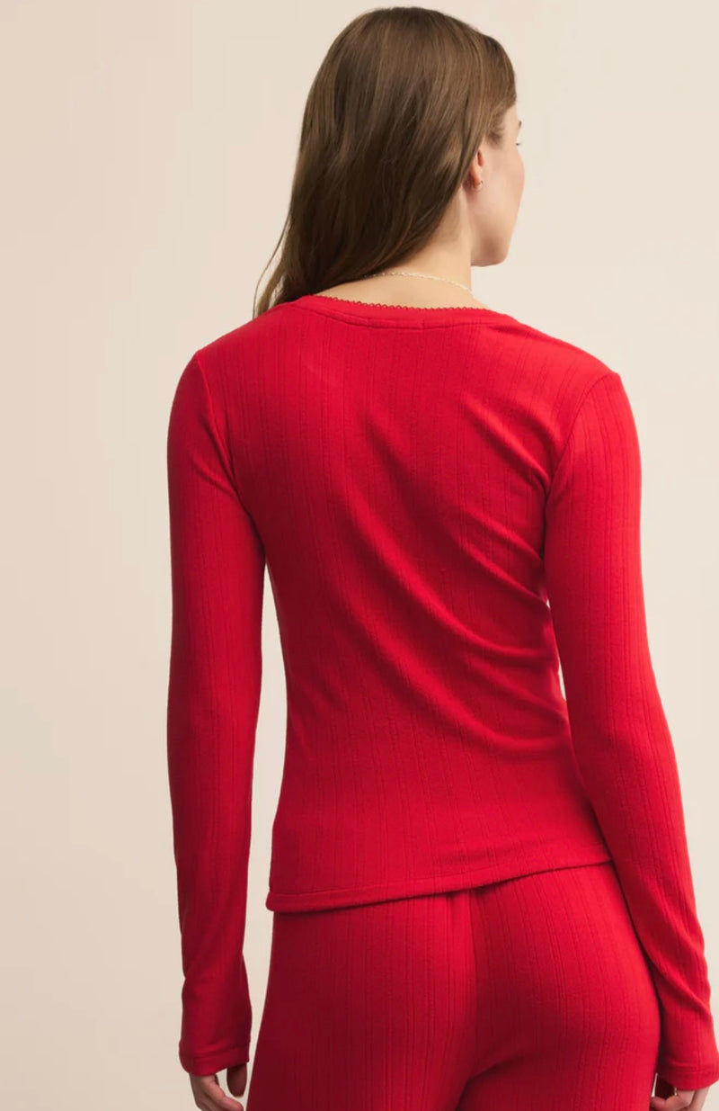 ZLT254742 Holly Pointelle LS Top Festive Red
