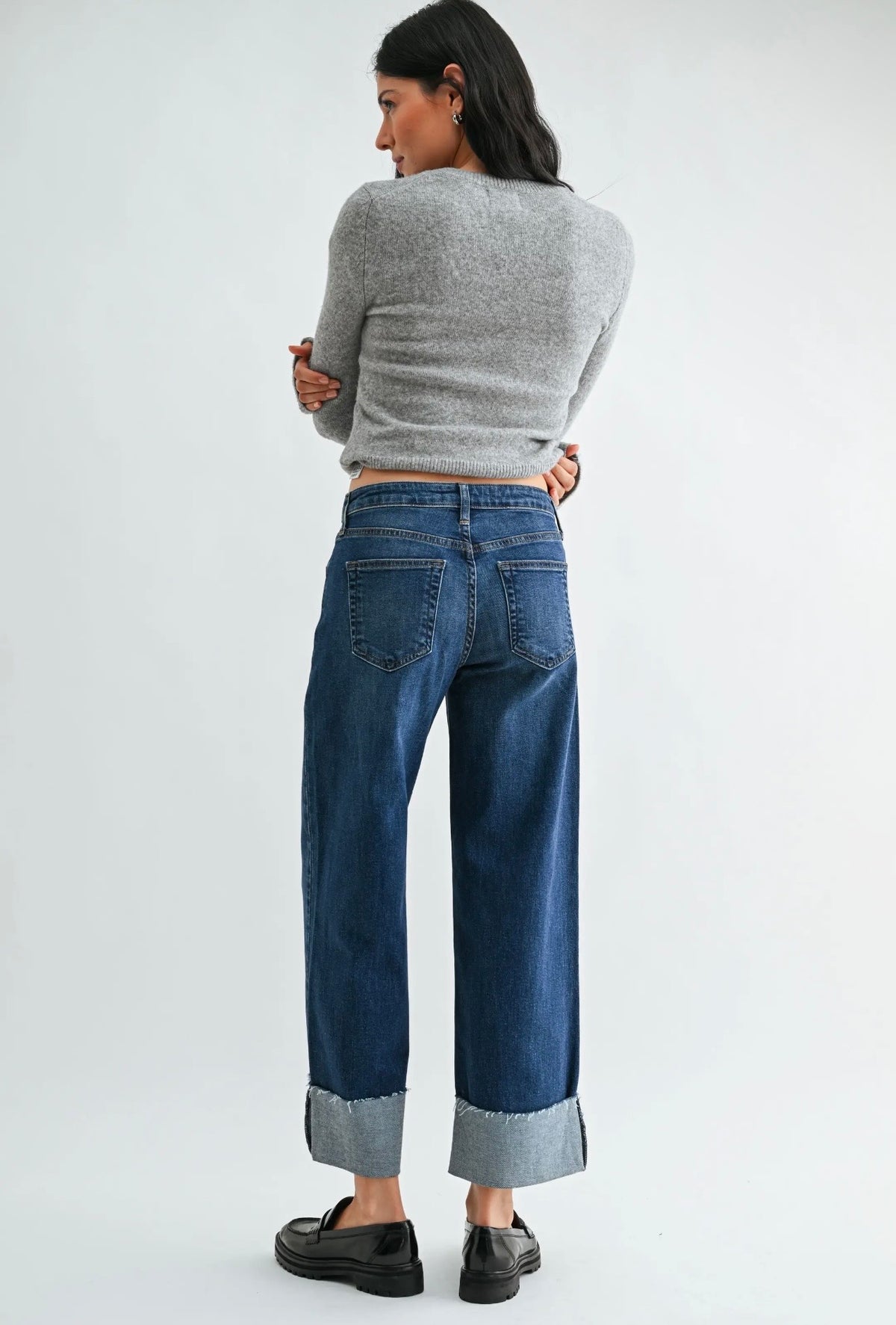 Scissor Cut Cuffed Wide Leg - Dark Denim- BP600J