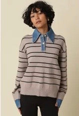 Hadley Striped Layered Sweater -Mushroom
