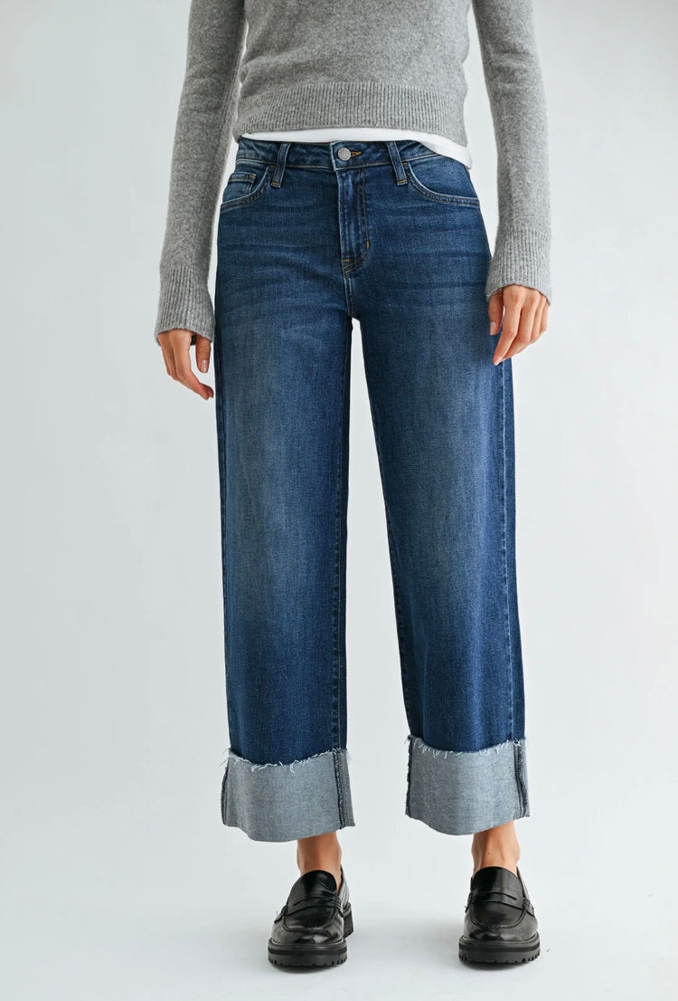 Scissor Cut Cuffed Wide Leg - Dark Denim- BP600J