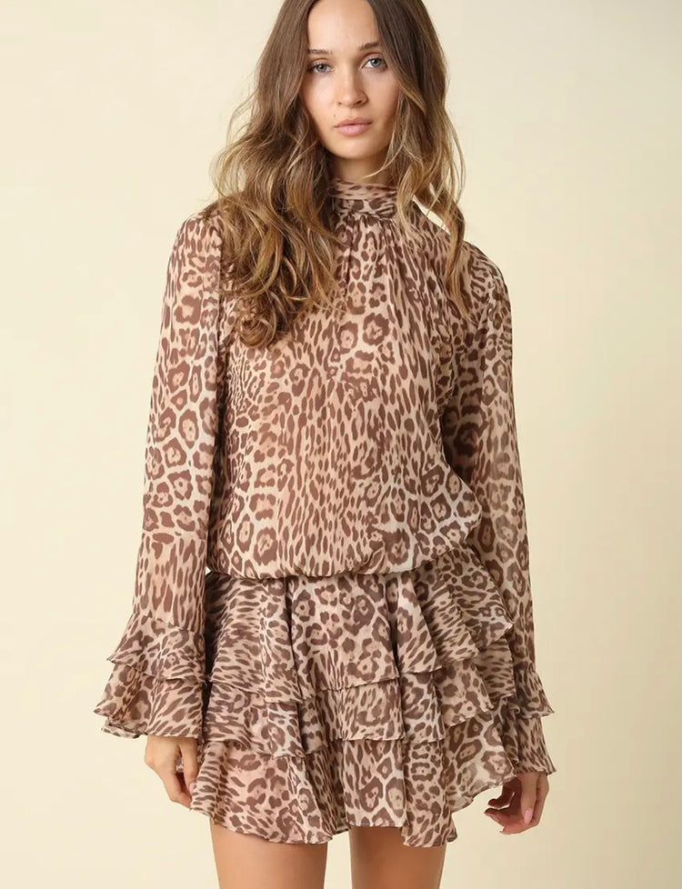 Darvy Leopard Ruffle Mini Dress