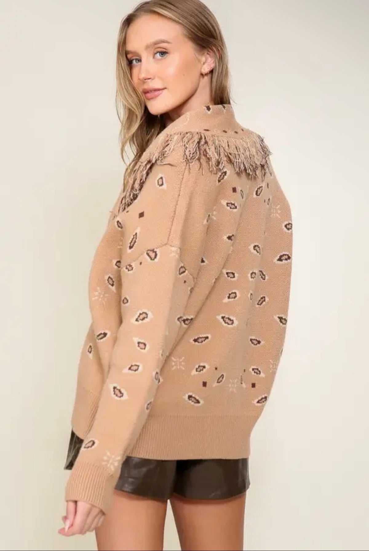 Fringe Trim Animal Print Cardigan