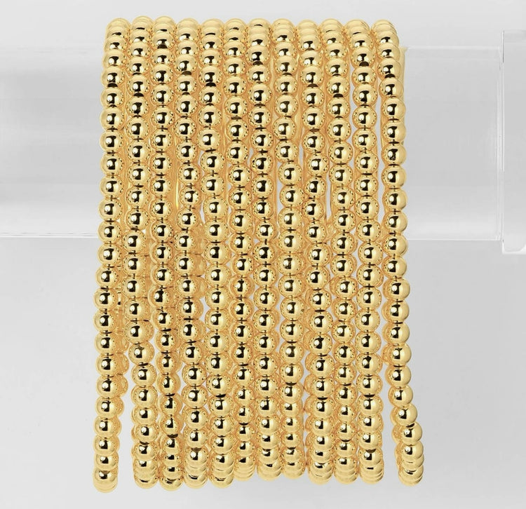 B3203-G Classic Beaded Stretch Bracelet 4mm Gold