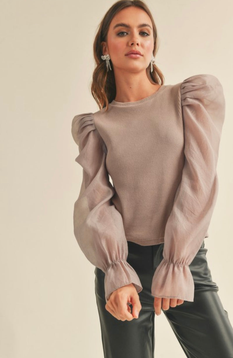 T2744 Sheer Sleeve Sweater