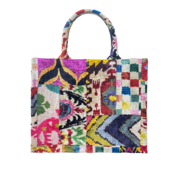 Pinkpatch Silk Velvet Ikat Patchwork Large Tote