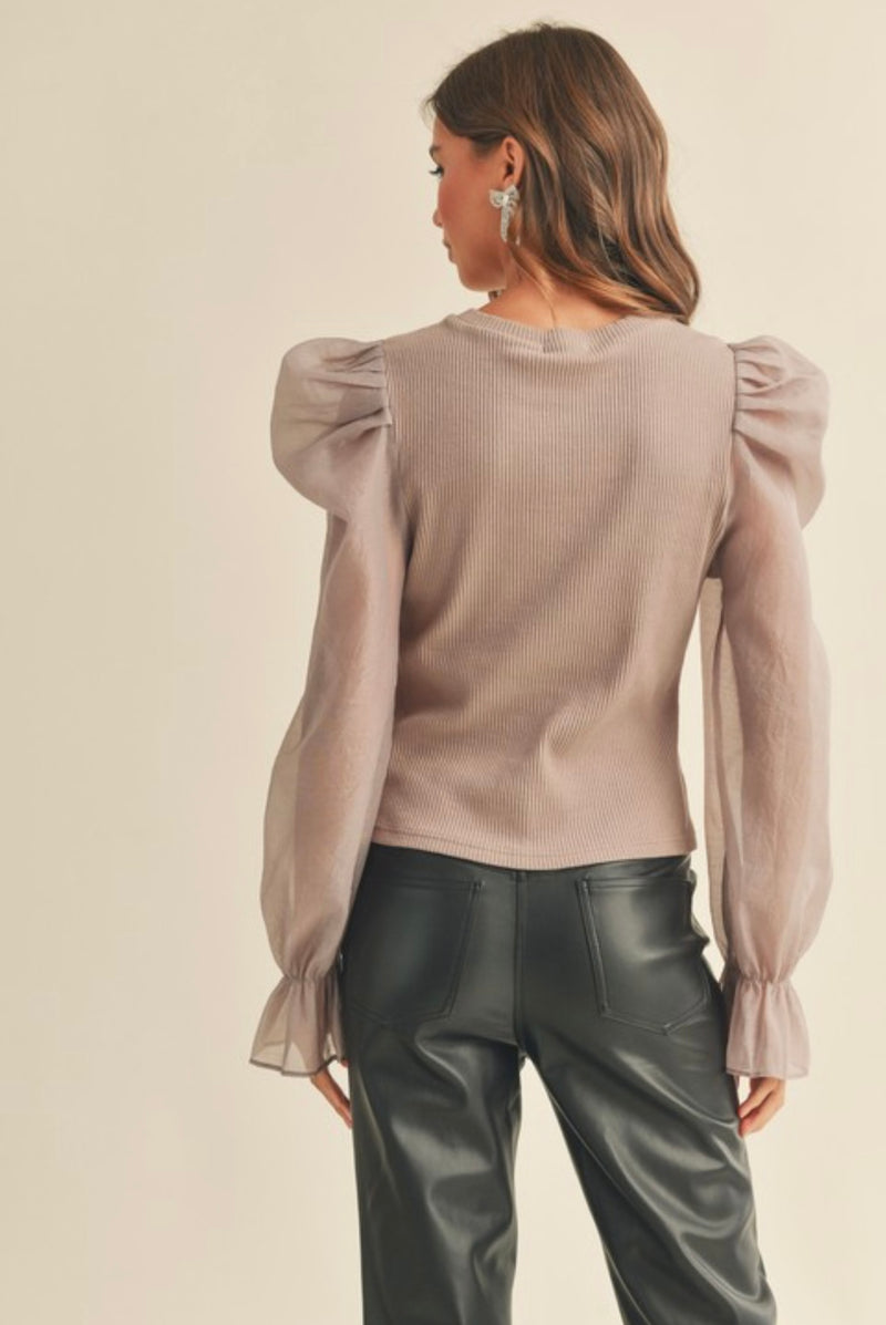 T2744 Sheer Sleeve Sweater