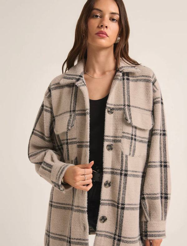 ZJ213286 Plaid Tucker Jacket- Crystal Grey