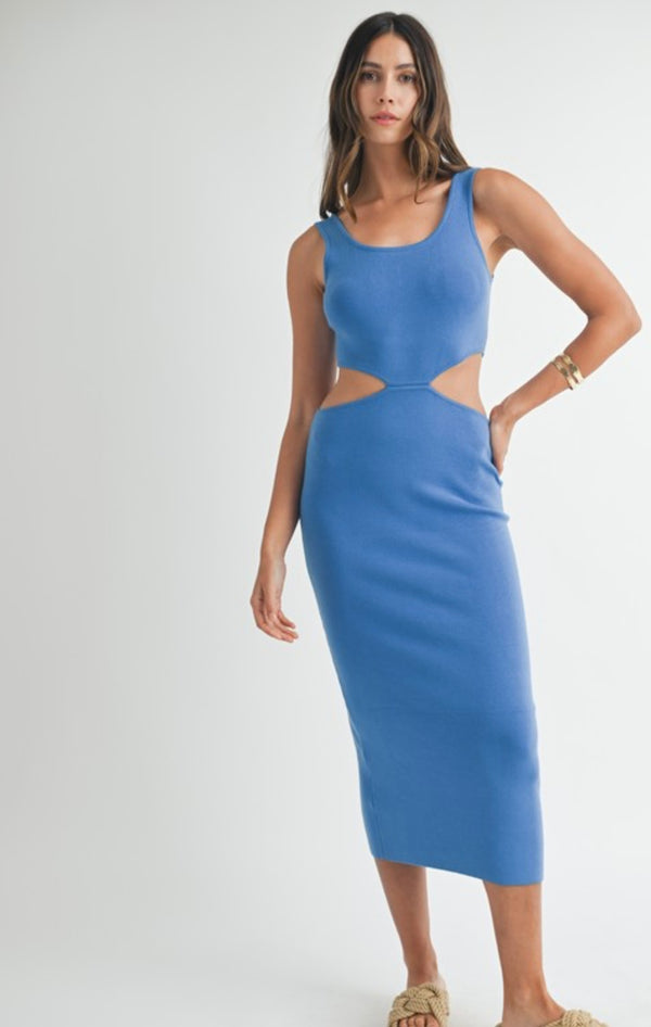 MD3814 SLEEVELESS BODYCON KNIT CUT OUT MIDI DRESS