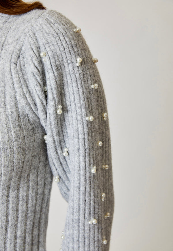 BFG0412018 Pearl Detail Sweater Grey