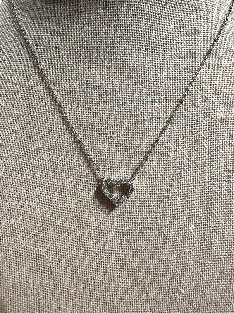NI833SS CZ Heart Necklace Sterling Silver
