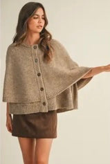 Button Front Tiered Knit Capelet