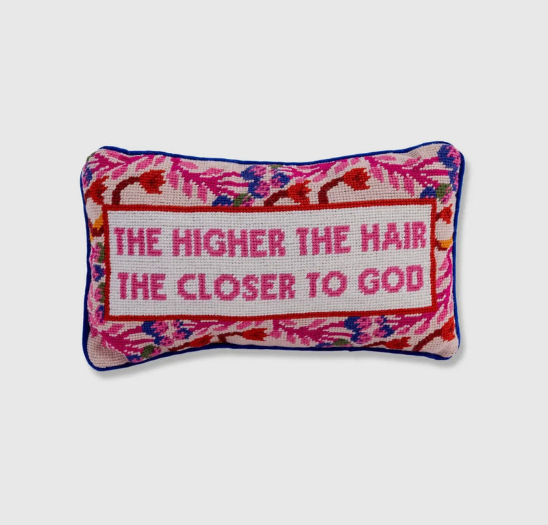 Higher The Hair Needlepoint Pillow