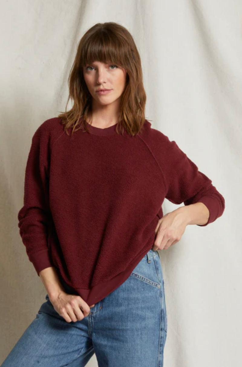 T94 Ziggy Reverse Fleece Shrunken Crew Sweatshirt- Cranberry