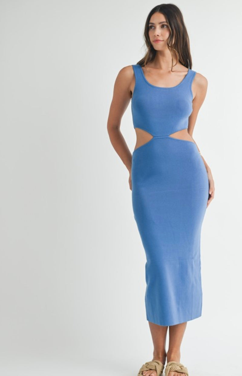 MD3814 SLEEVELESS BODYCON KNIT CUT OUT MIDI DRESS