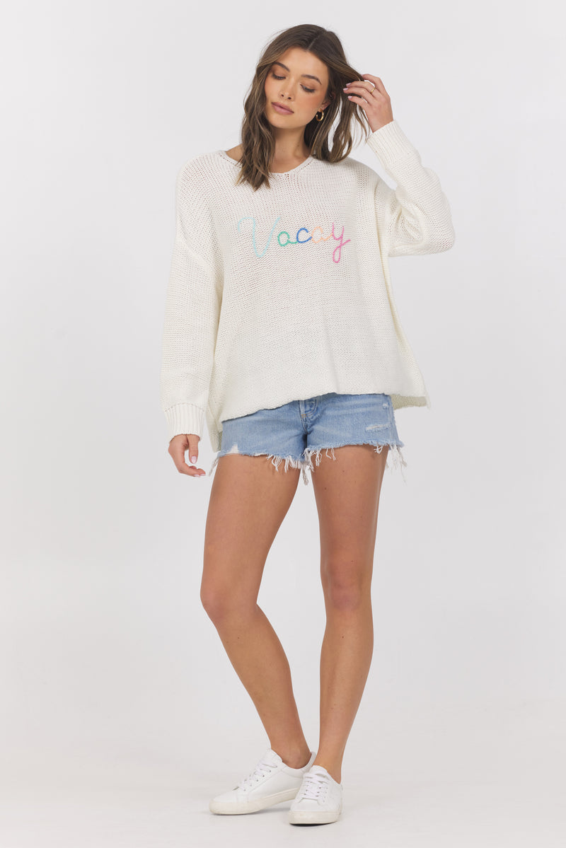 B11210 White Vacay Knit Sweater