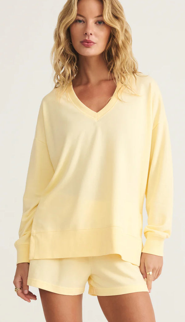 ZT231332 Modern V-Neck Weekender Sweatshirt - Mellow Yellow