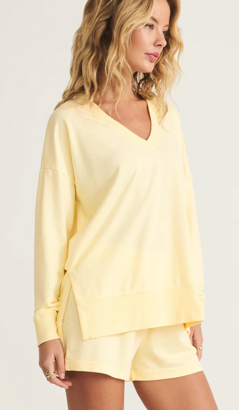 ZT231332 Modern V-Neck Weekender Sweatshirt - Mellow Yellow