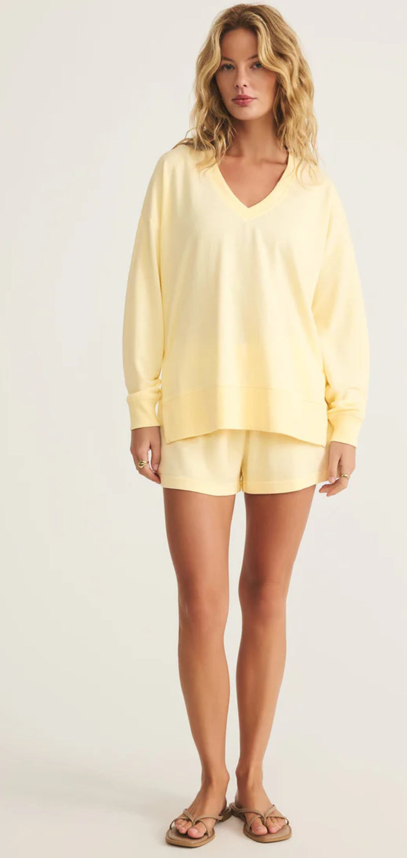 ZT231332 Modern V-Neck Weekender Sweatshirt - Mellow Yellow