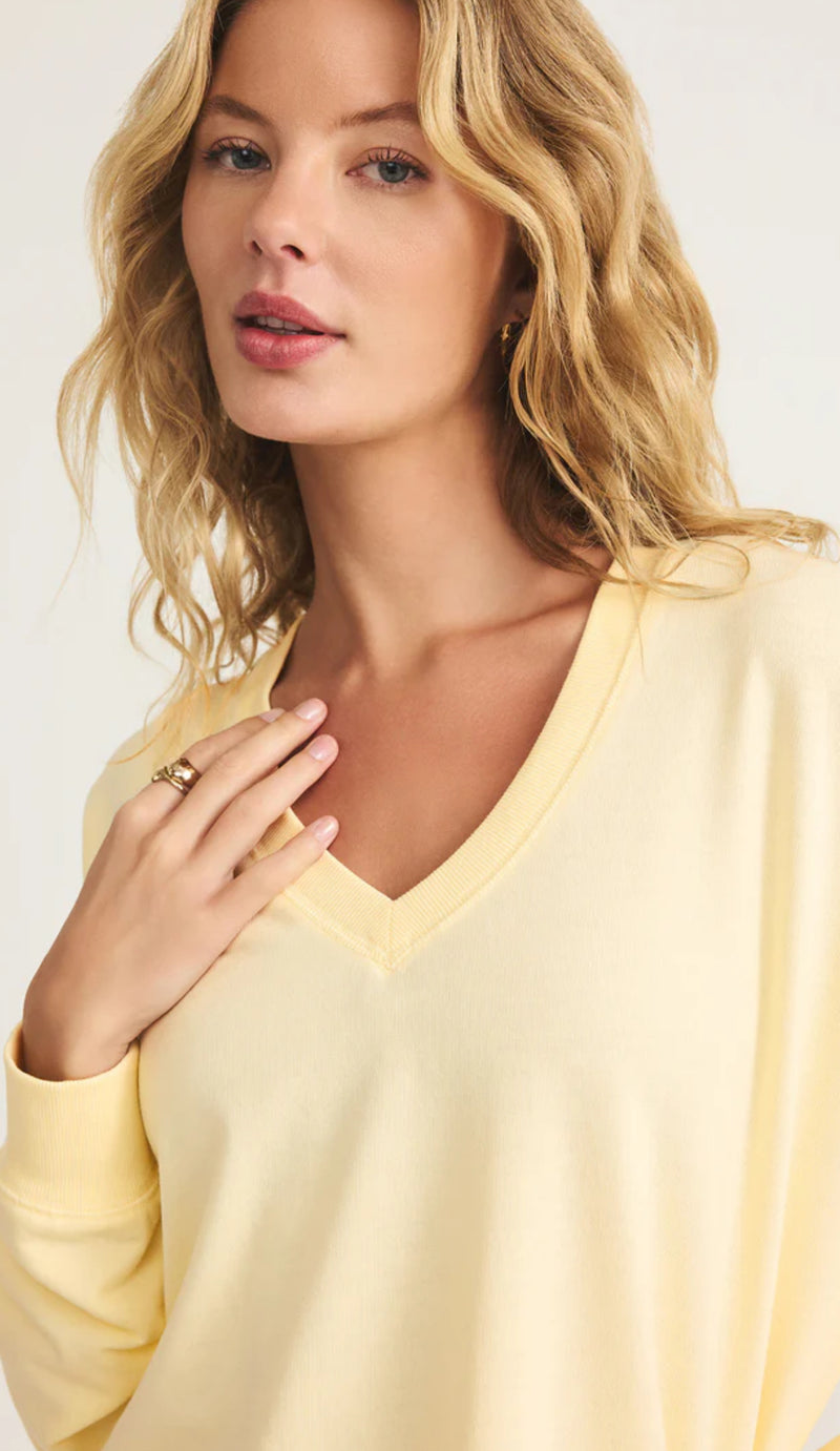 ZT231332 Modern V-Neck Weekender Sweatshirt - Mellow Yellow