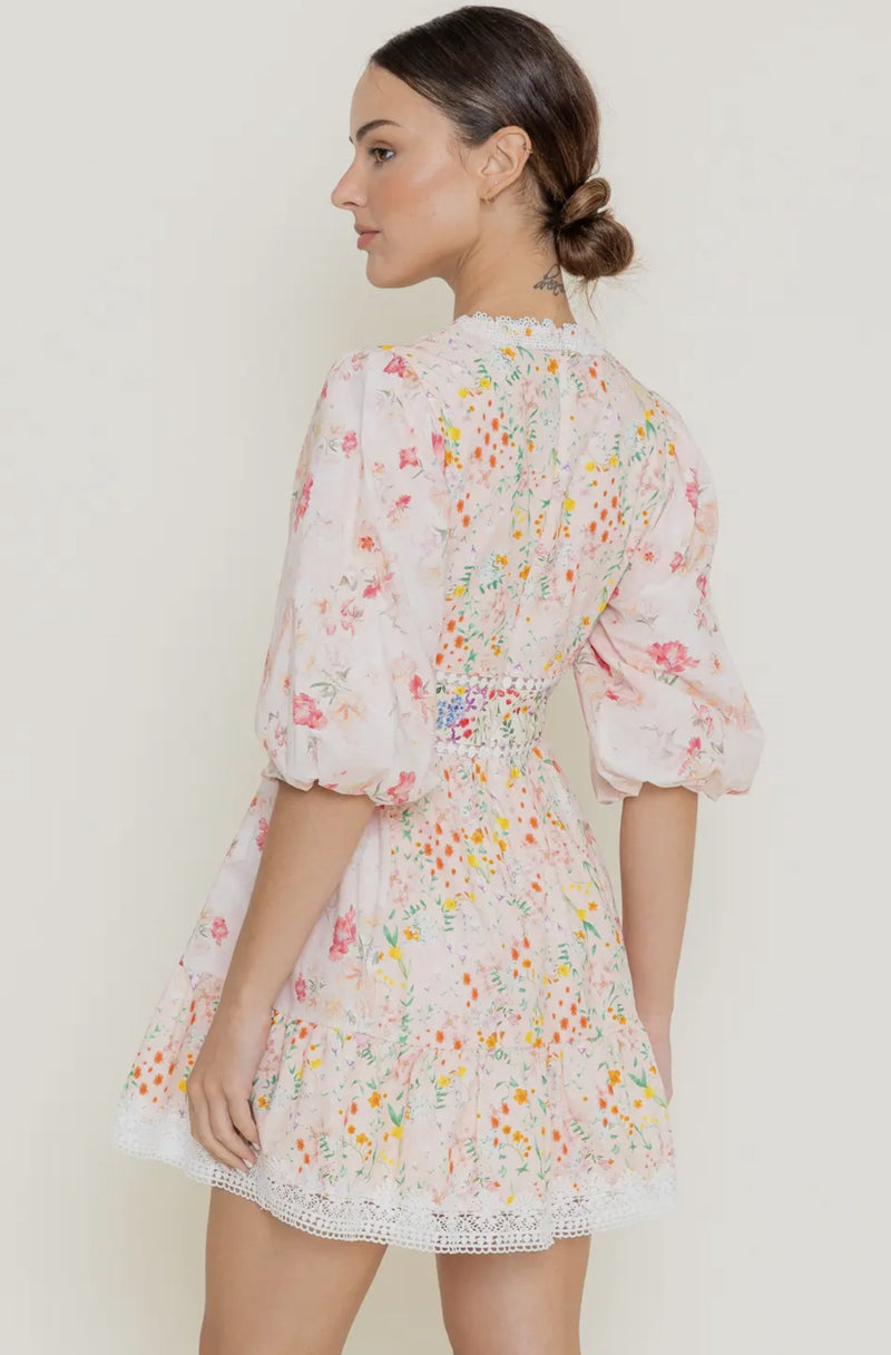 DI9717 Floral Bubble Sleeve Dress