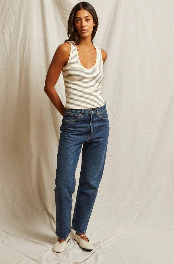 T29 Maria- Striped Rib Tank/Navy Stripe