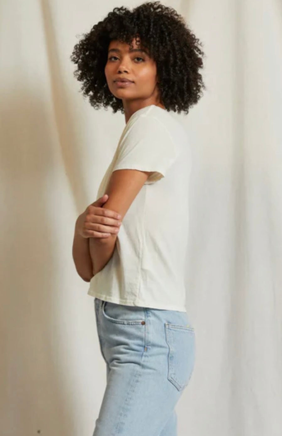 T68-HARLEY Cotton SS Boxy Tee- Bright Ivory