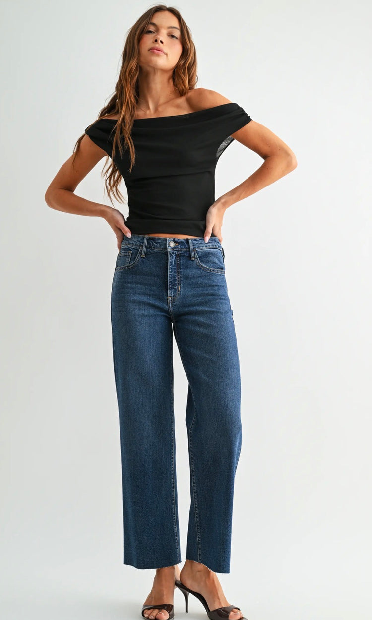 BP494 Scissor Cut Straight Leg Jean- Dark Wash