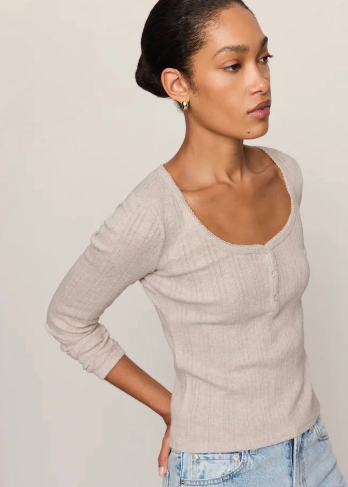 ZT263278 Audri Scalloped Pointelle Top