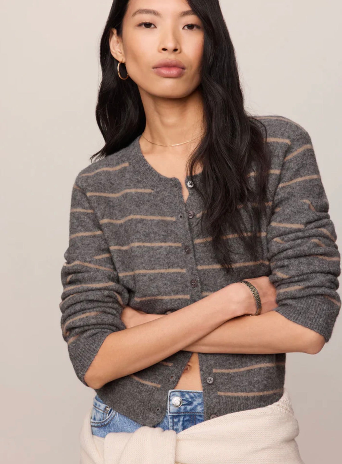 ZW263330 Medina Stripe Cardigan- Charcoal Heather