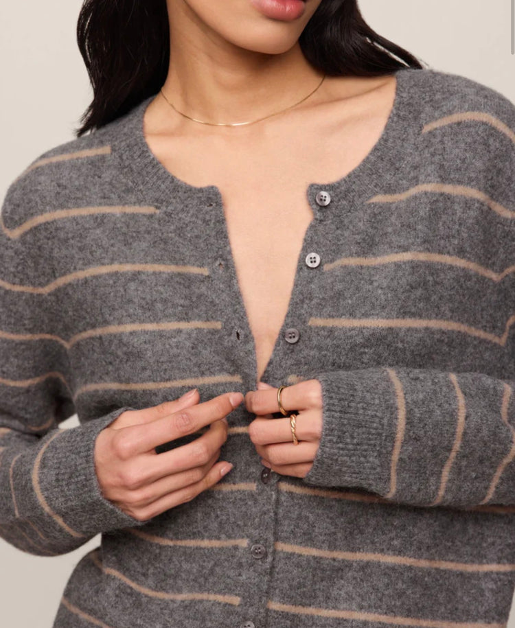 ZW263330 Medina Stripe Cardigan- Charcoal Heather