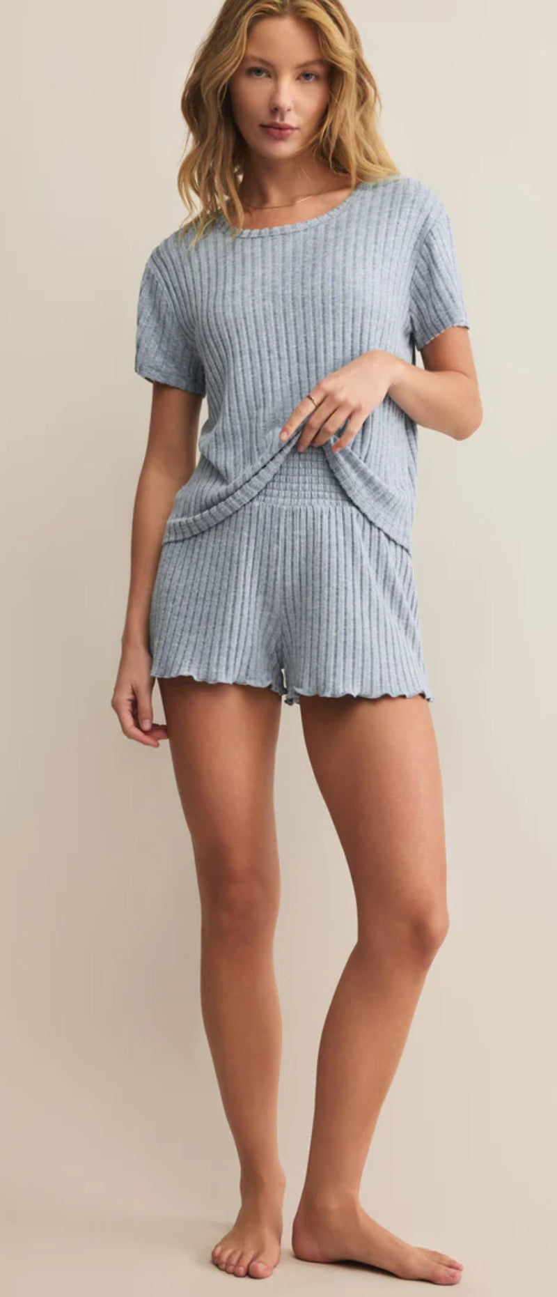 ZLS253822 Dawn Smocked Rib Short/Light Denim