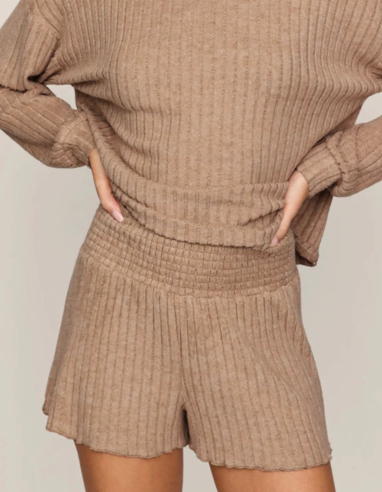 ZLS253822 Dawn Smocked Short- Light Toffee
