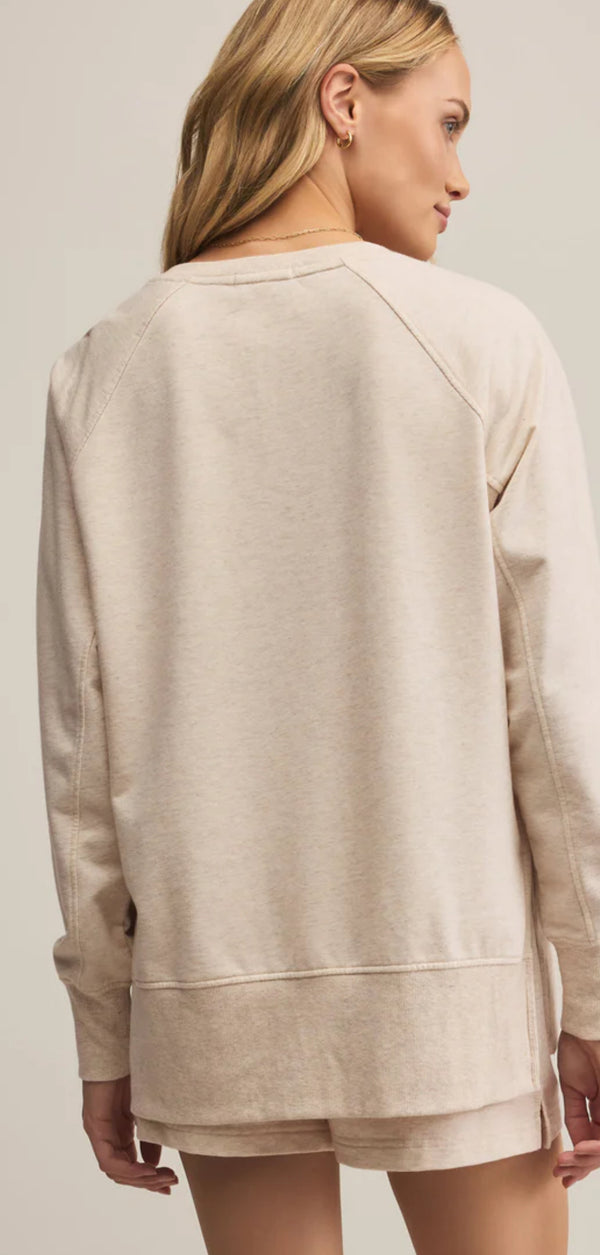 ZT253919 Weekender V Neck Top- Oatmeal Heather